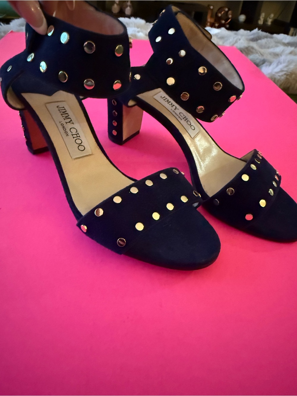 Jimmy Choose NAVY Suede Studded Ankle Strap Heels size 37